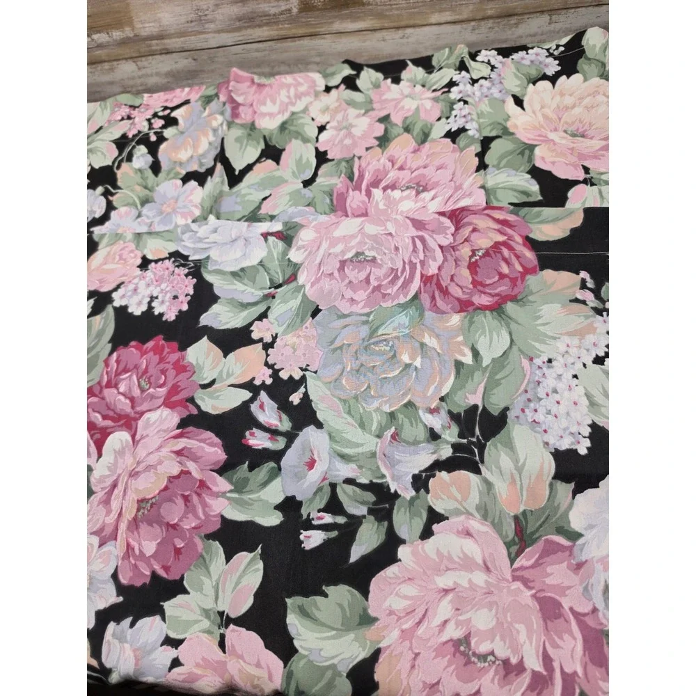 2- Vintage Style Floral Window Valance Pair Pink Peony Black Background 45x19